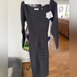 Sandro Paris Madine Knit Midi Dress in anthracite gray.